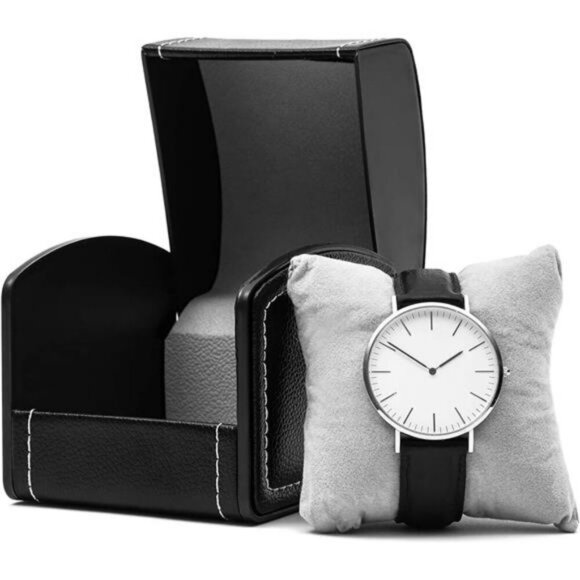 Black Faux Leather Watch Box Single Slot Case with Pillow Jewelry Display - Picture 3 of 8